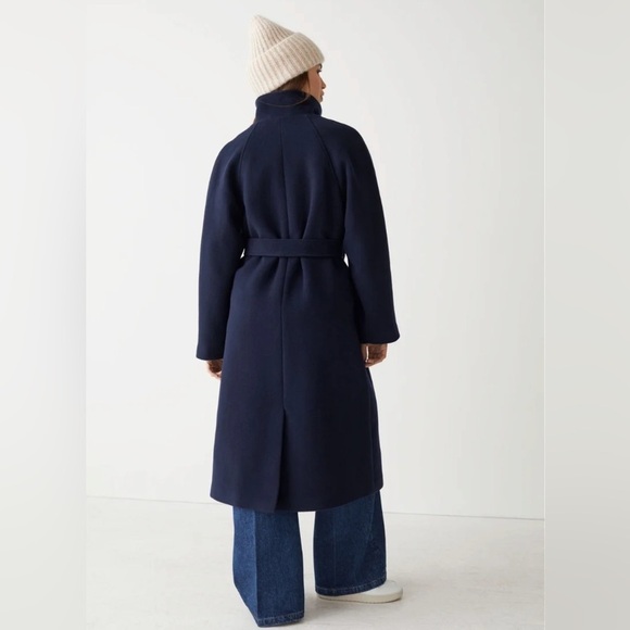 & OTHER STORIES Manteco Relaxed Belted Wool Coat Navy Size US 10 Rare Find! - Picture 4 of 15